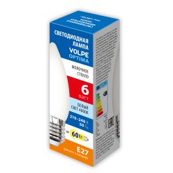 LED-C35-6W-4000K-E27-FR-SLF Лампа светодиодная. Форма свеча. матовая. Белый свет 4000K. ТМ Volpe