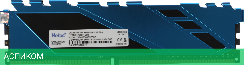 Оперативная память Netac Shadow DDR4-3600 8GB C18 Blue (NTSDD4P36SP-08B)