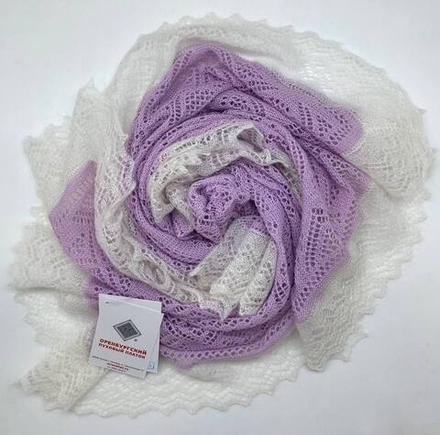 Оренбургский ажурный летний палантин МА16070-09/02 фиалка/экрю