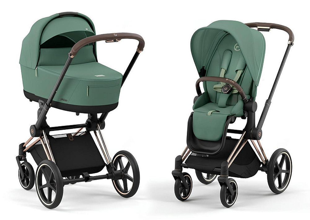 Коляска 3 в 1 Cybex Priam IV Rosegold complete и автокресло Aton B2 i-Size Dynamic Red Leaf Green
