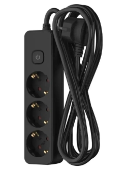 Удлинитель сетевой для розетки ФОТОН 16А 5 метров 3 розетки с выключателем с заземлением черный, ГОСТ