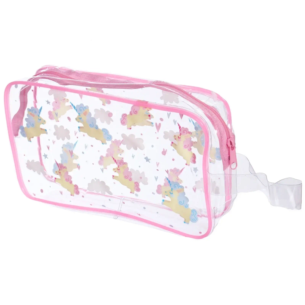 Косметичка прозрачная «MALINKA SHOP», единорожки, цвет окантовки розовый, 20*12*6см