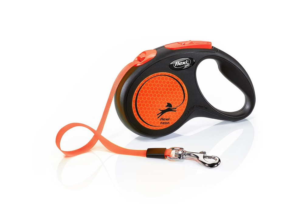 FLEXI NEW NEON Поводок-рулетка S (до 15 кг), 5 м, лента