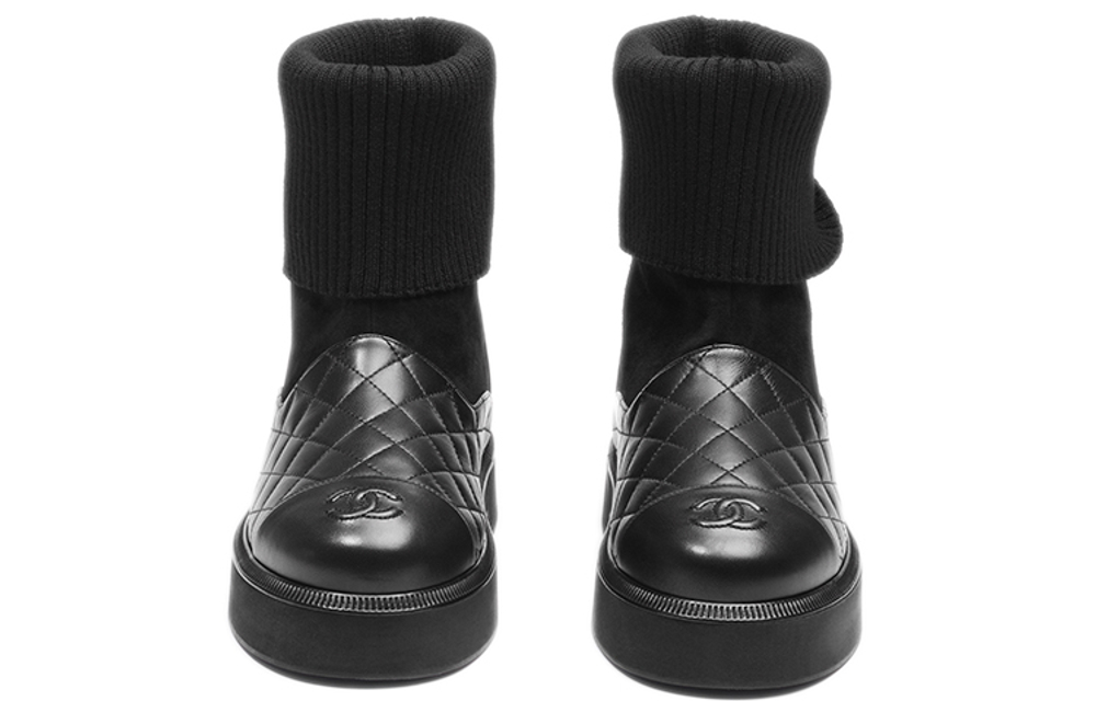 CHANEL Leather Ankle Boots Women"s Black