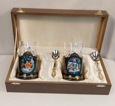 Чайный набор подстаканников (Ручная роспись Палех) №14