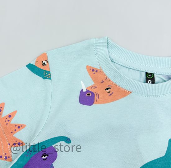 Футболка хлопковая "Мир динозавров" морозный шалфей