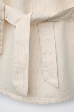 ZARA ПЛАТЬЕ ИЗ ТВИЛА С ПОЯСОМ, ЭКРЮ