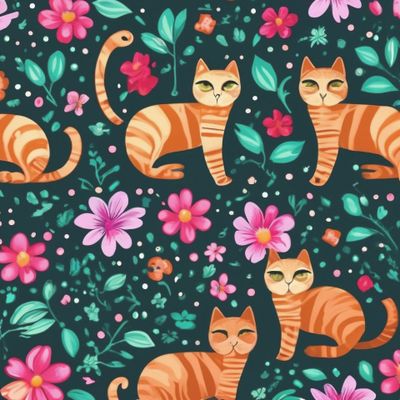 Рыжие котики в цветах