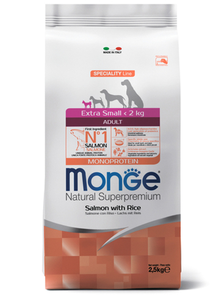 Сухой корм Monge Dog Speciality Line Monoprotein Extra Small для взрослых собак миниатюрных пород, лосось с рисом 2,5 кг