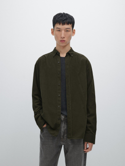 Massimo Dutti Рубашка прямого кроя в рубчик, зеленый