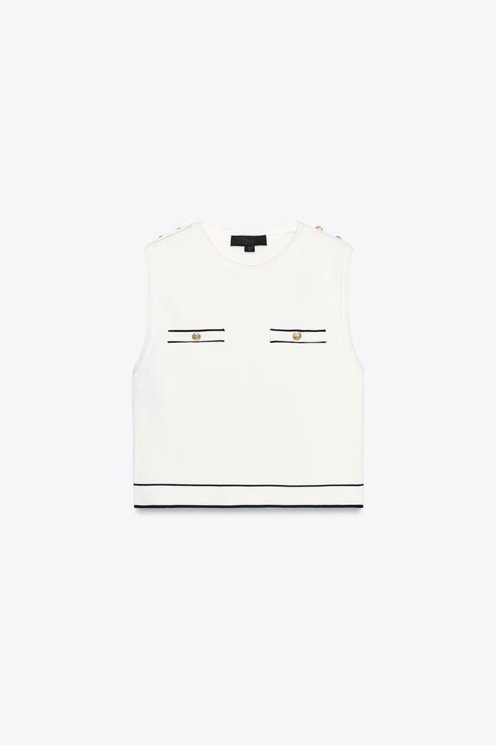 ZARA ТРИКОТАЖНЫЙ ТОП С ОКАНТОВКОЙ, БЕЛЫЙ