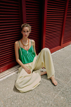 ZARA ТОП НА БРЕТЕЛЯХ ИЗ ЛЬНА, ЗЕЛЕНЫЙ