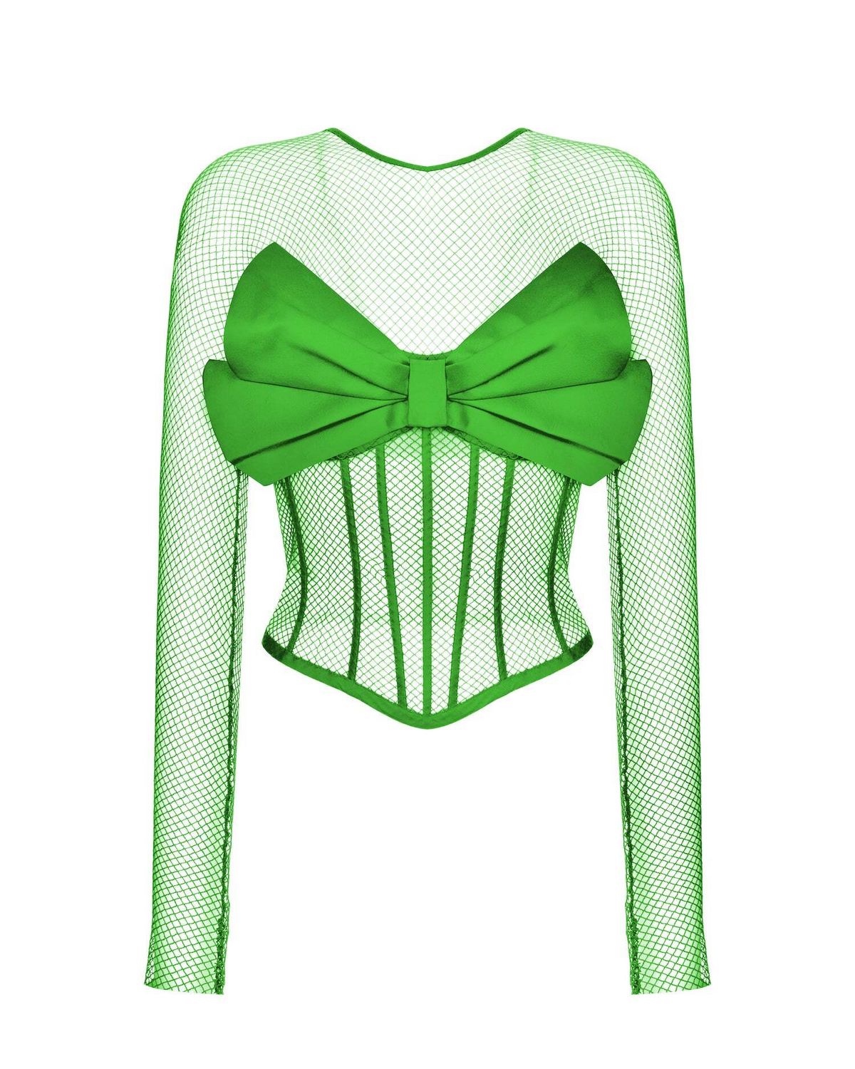 Блуза корсетного типа из шелка и сетки с бантом