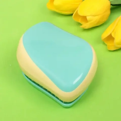 Расческа массажная компактная «Harizma», цвет мятный/желтый, в пластиковой коробке, 8*6 см