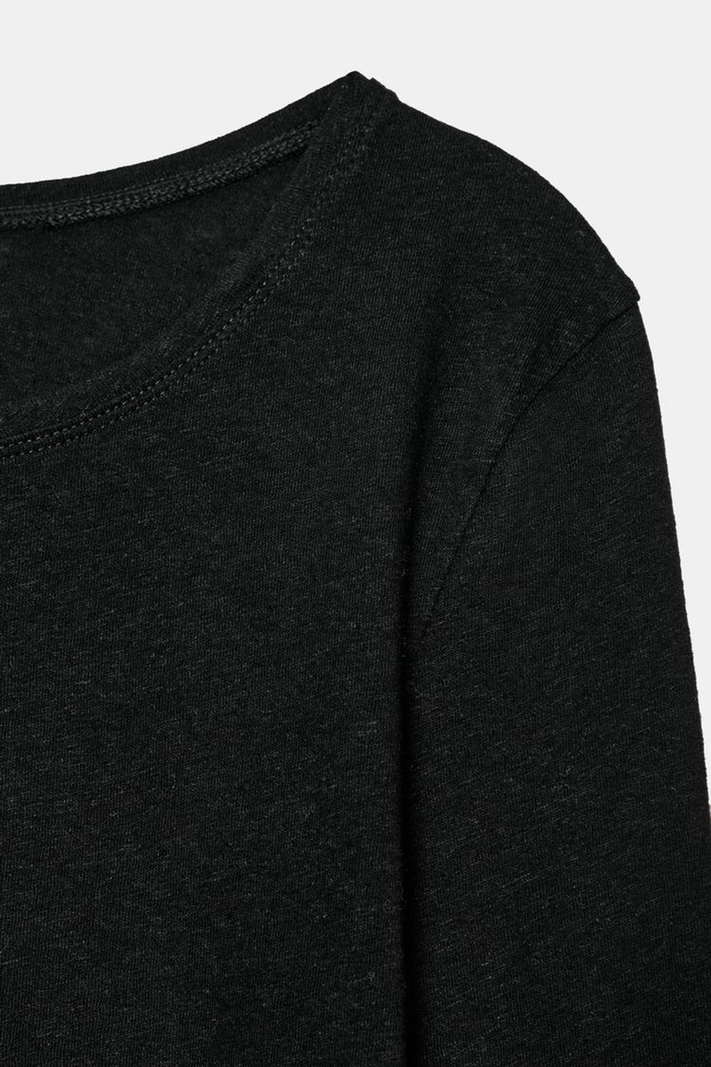 ZARA ФУТБОЛКА ИЗ ЛЬНА С ЭФФЕКТОМ ПОТЕРТОСТИ, ЧЕРНЫЙ