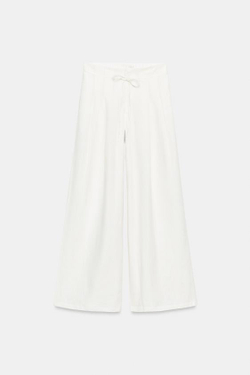 ZARA ШИРОКИЕ БРЮКИ С ЗАЩИПАМИ, ЖЕЛТОВАТО-БЕЛЫЙ