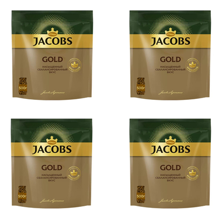Кофе растворимый Jacobs Gold, 500 г пакет (Якобс) х 4 шт