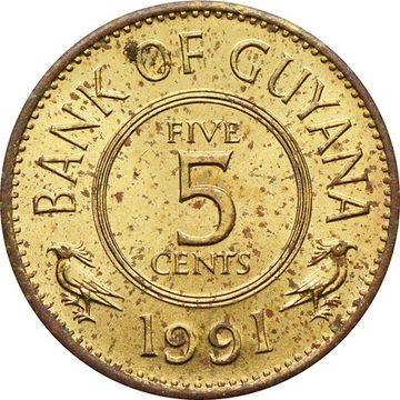 5 цент 1991 Гайана