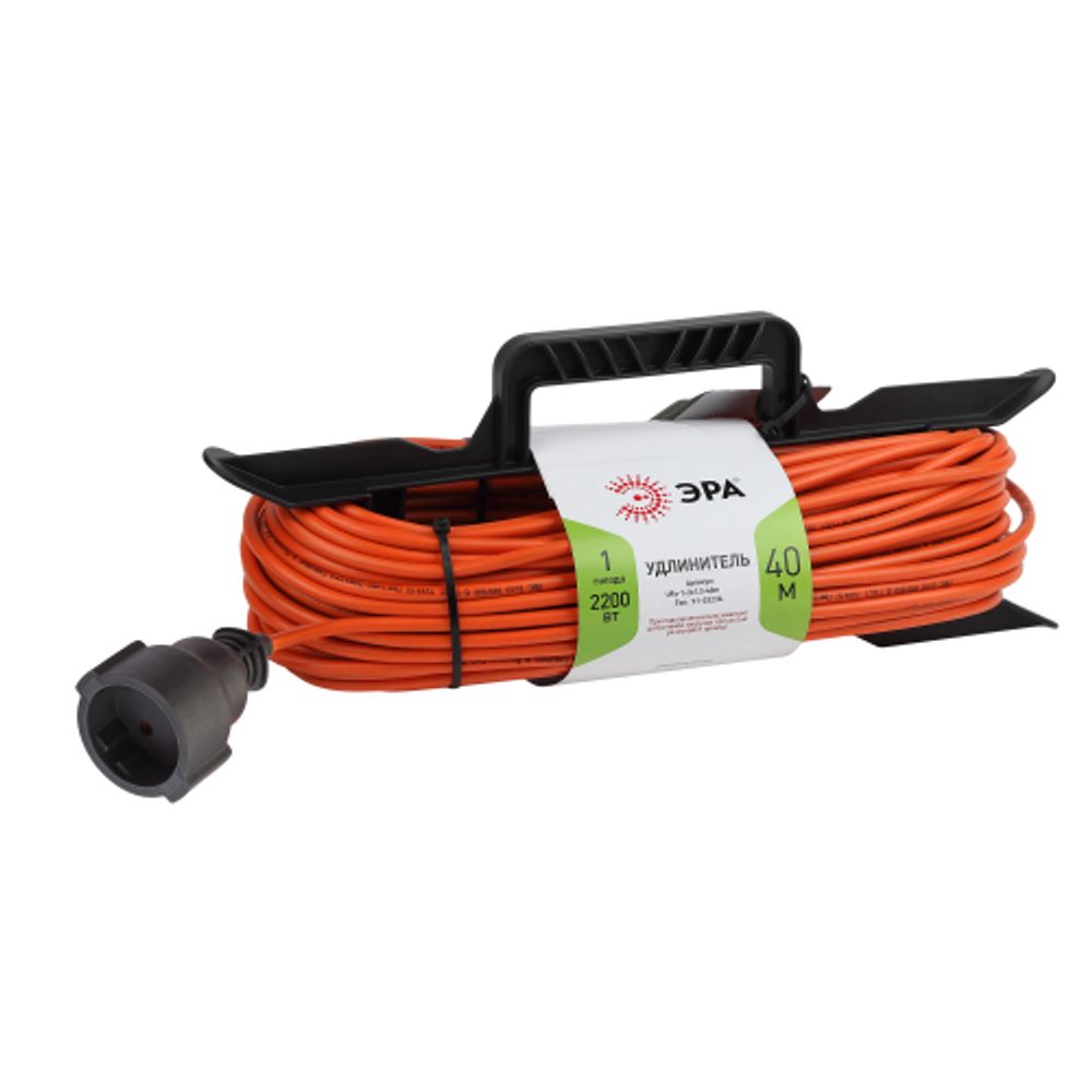 Удлинитель силовой ЭРА UFx-1-2x1.0-40m на рамке без заземления 1 розетка 40м ПВС 2х1мм2 | Силовые удлинители