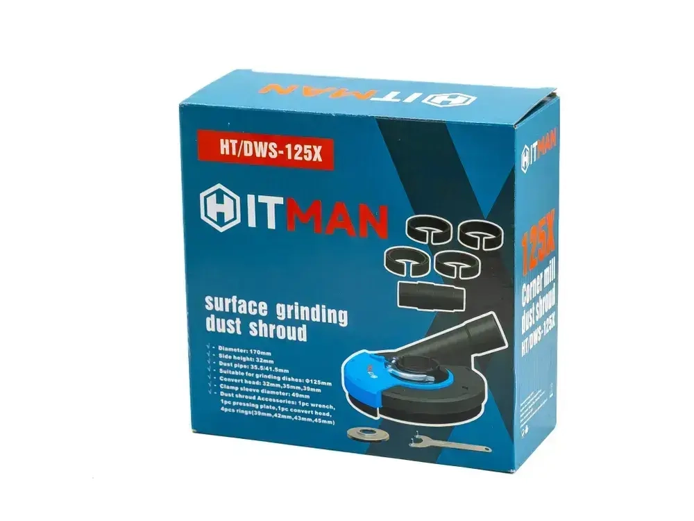 Кожух защитный вытяжной Hitman DWS 125 для УШМ / насадка на болгарку / насадка для отвода пыли, 125 мм