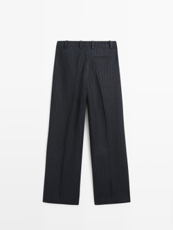 Massimo Dutti Широкие льняные брюки в тонкую полоску, темно-синий