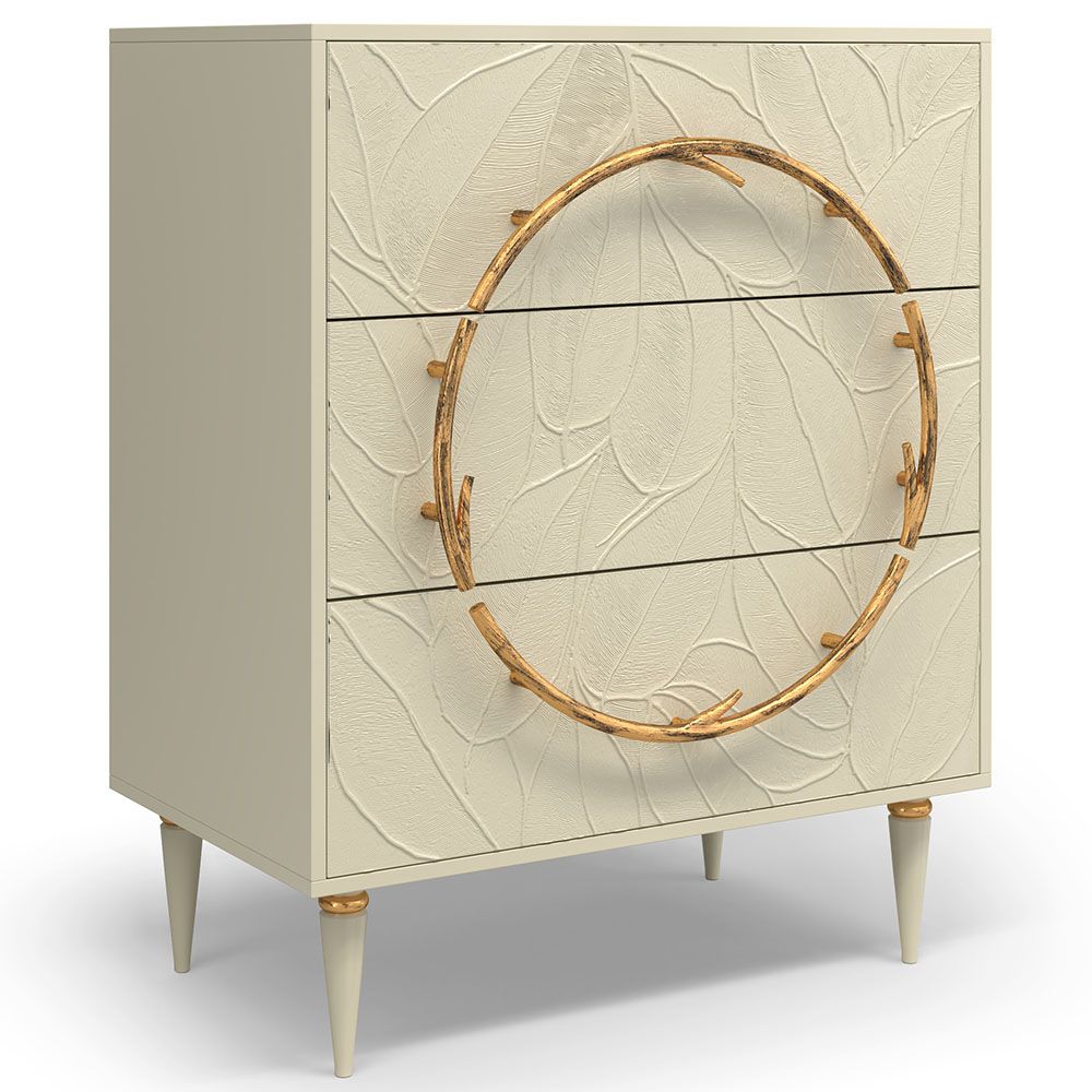 Комод Арт Колор leaves Классик Голд с 3 ящиками Серый шелк