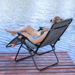 Шезлонг пляжный складной, металл, 165х65х110 см, 100 кг, 2 положения спинки, серо-белый, Green Days