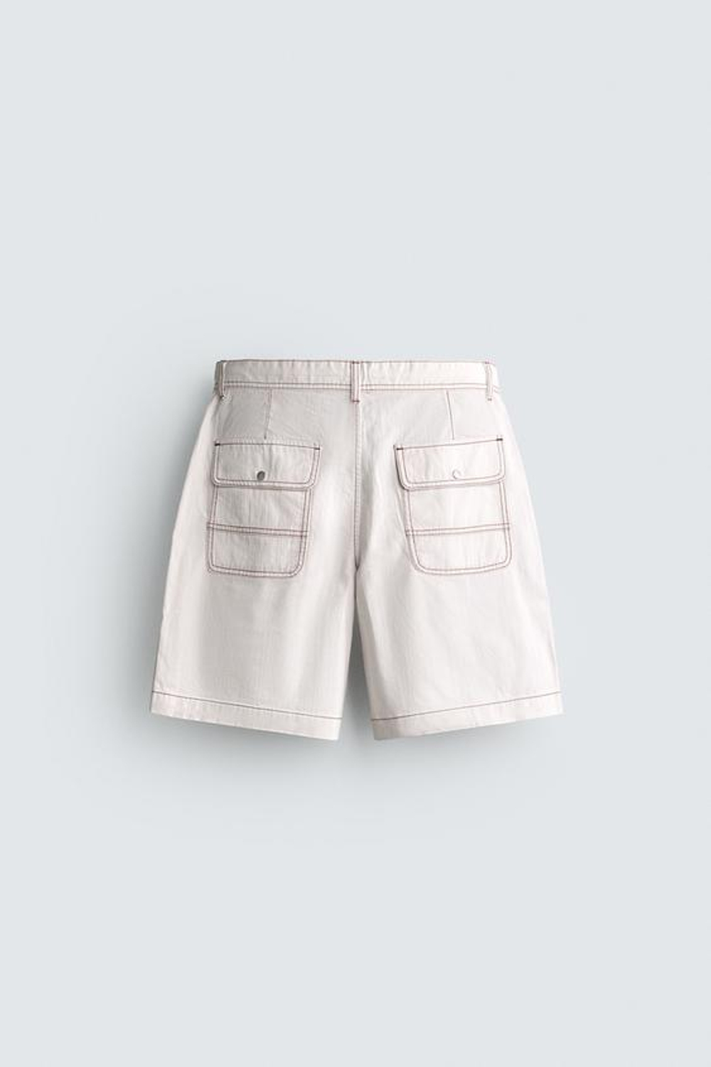 ZARA ШОРТЫ RELAXED FIT С КОНТРАСТНОЙ ОТСТРОЧКОЙ, ЖЕЛТОВАТО-БЕЛЫЙ