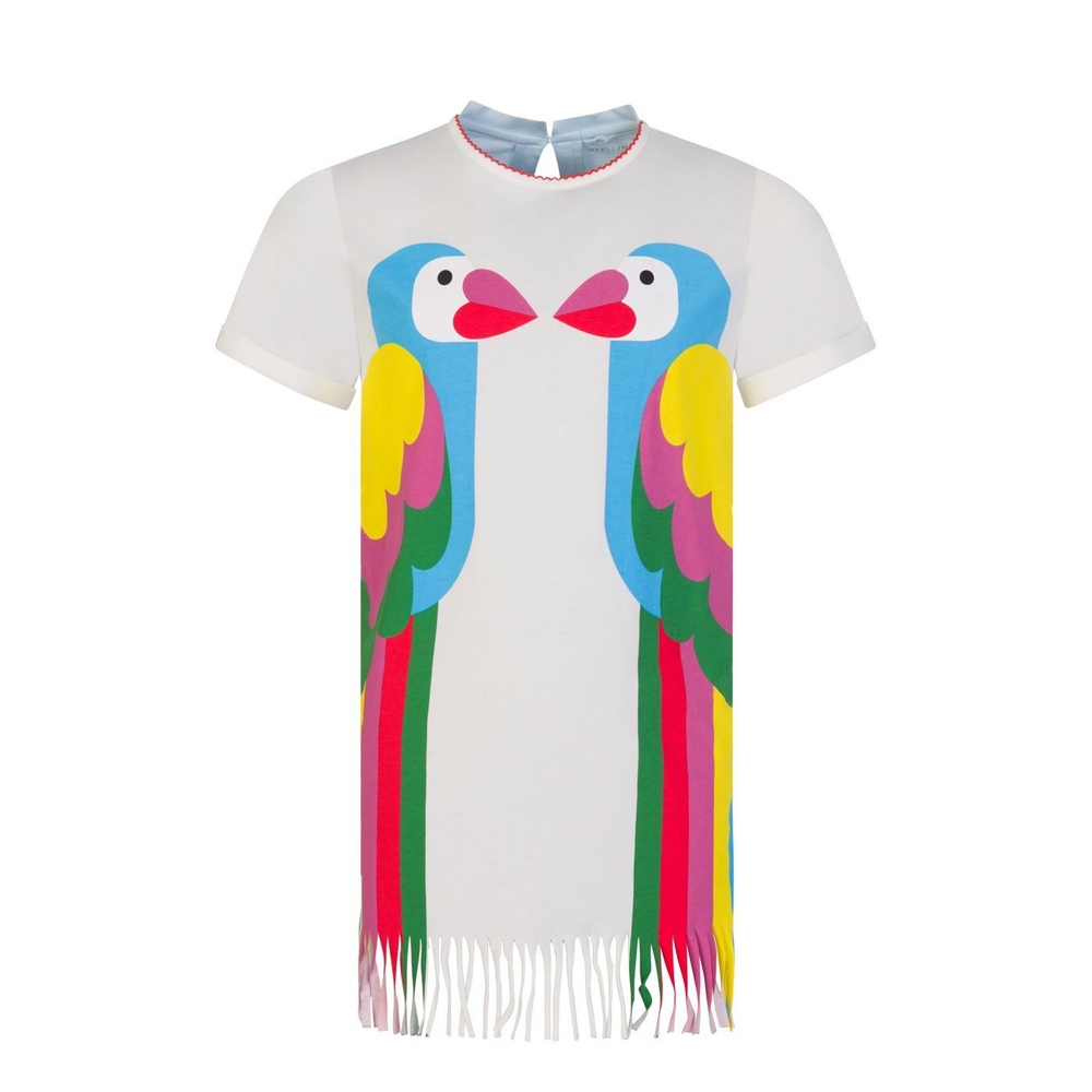 Платье трикотажное STELLA McCARTNEY Белый/Голубой/Принт: 2 разноцветных попугая (Девочка)