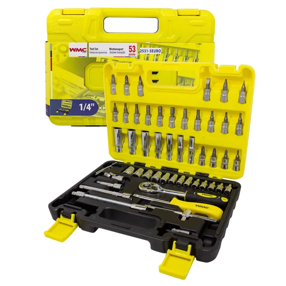 Набор инструмента 53пр. 1/4''(6-гран.)(4-14мм, головки глубокие 6-14мм) WMC TOOLS WMC-2531-5 EURO