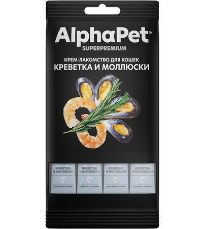 AlphaPet Superpremium крем-лакомство креветка моллюски для кошек 48гр.