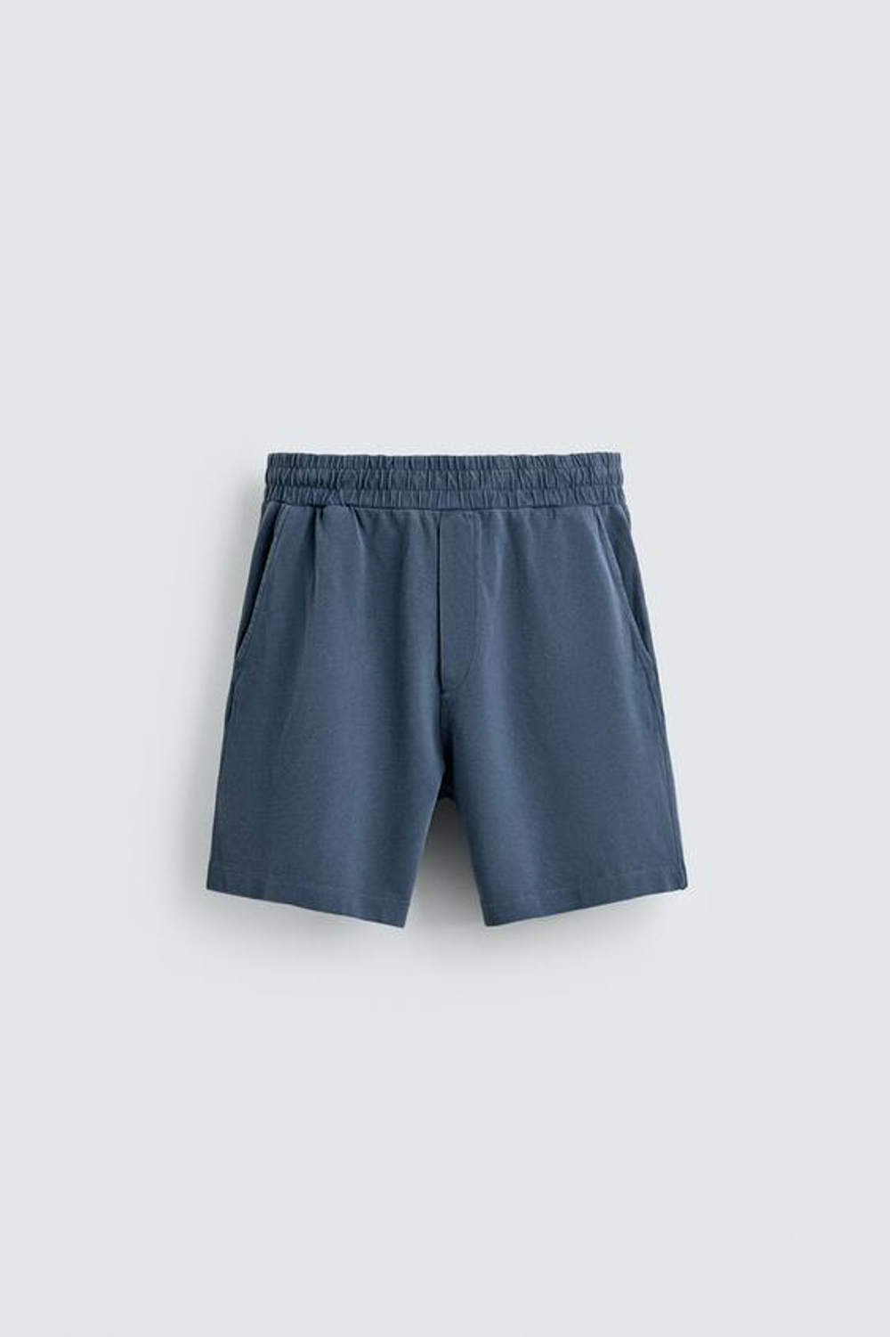 ZARA ШОРТЫ ИЗ ХЛОПКОВОГО ПИКЕ REGULAR FIT С ЭФФЕКТОМ ПОТЕРТОСТИ, СИНИЙ