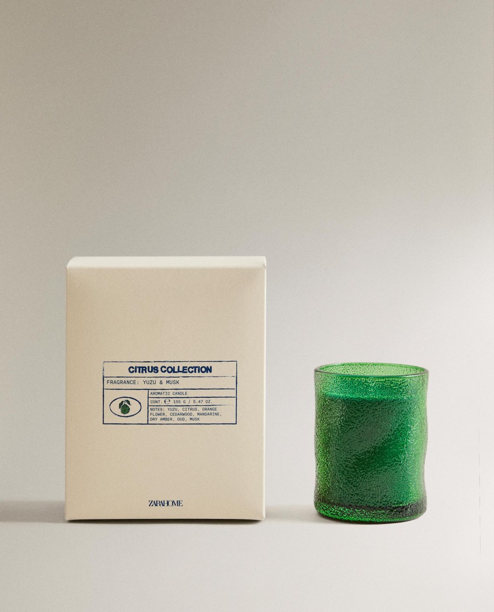 Zara Home Свеча ароматическая YUZU & MUSK 155 г, растительный воск, аромат цитрусово-мускусный, Жёлтый