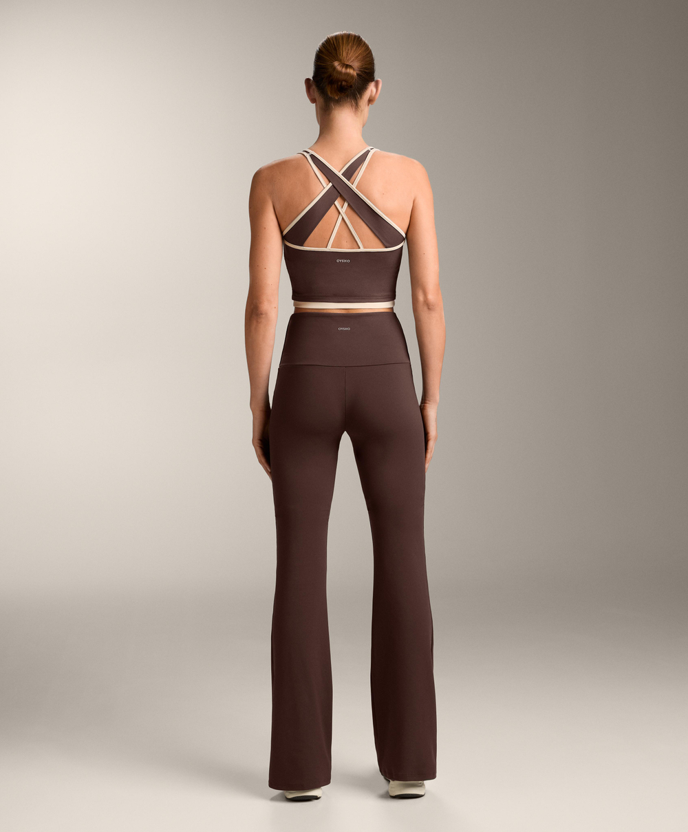 Oysho Топ Comfortlux с контрастной перекрестной спинкой, коричневый