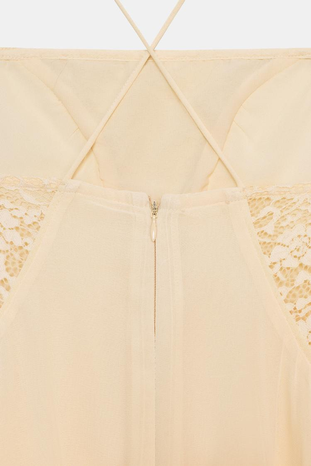 ZARA КОРОТКОЕ ПЛАТЬЕ ГОДЕ С КРУЖЕВОМ, ЭКРЮ