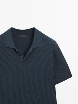 Massimo Dutti Поло из 100% хлопка с короткими рукавами, синий