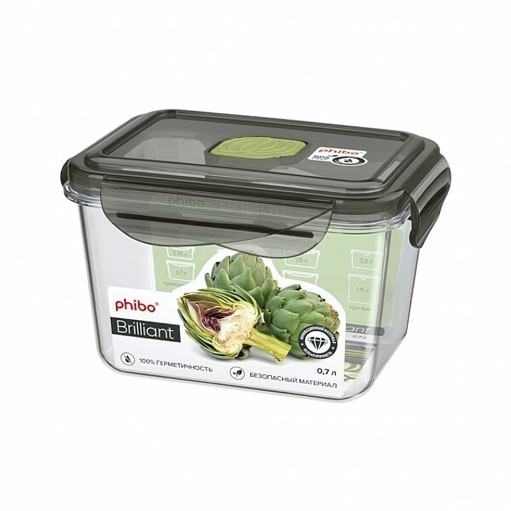 Контейнер для продуктов герметичный с клапаном "brilliant" прямоугольный 0,7л (черный)