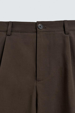 ZARA БЕРМУДЫ RELAXED FIT СО СКЛАДКАМИ, ШОКОЛАДНЫЙ