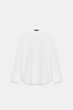 ZARA РУБАШКА ИЗ ПОПЛИНА С БУСИНАМИ НА ПЛАНКЕ, БЕЛЫЙ