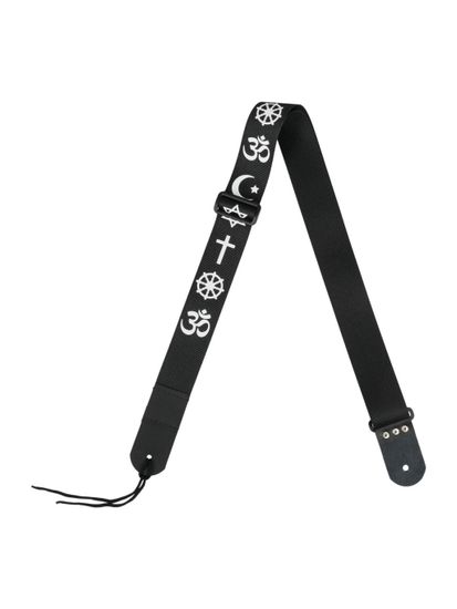 MZ-RG-5ApSymbolsBk Ремень для гитары, черный, аппликация Символы, MEZZO