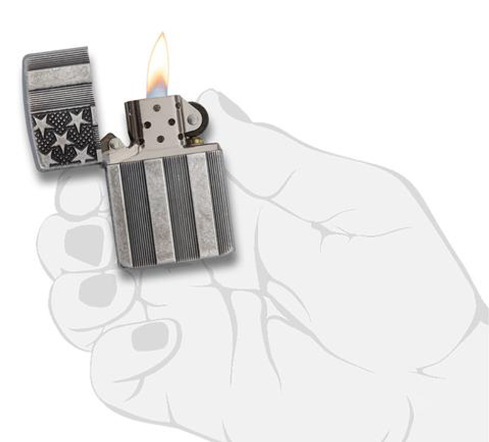 Зажигалка Zippo Armor™ с покрытием Antique Silver Plate™, латунь/сталь, серая, матовая, 36x12x56 мм