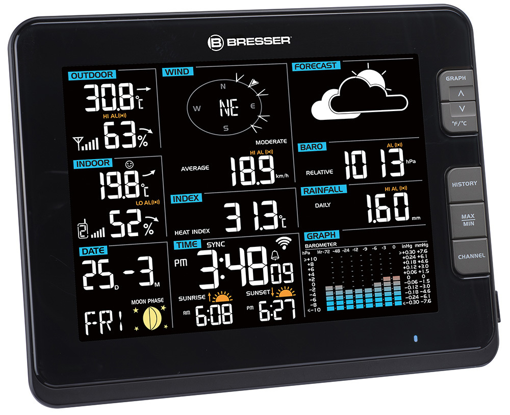 Погодная станция Bresser «6 в 1» Wi-Fi, профессиональная, черная