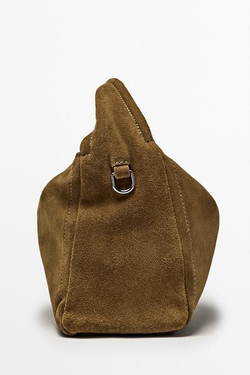 Massimo Dutti Сумка через плечо из натуральной замши, серо-коричневый
