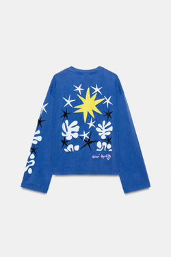 ZARA ФУТБОЛКА HENRI MATISSE С ЭФФЕКТОМ ПОТЕРТОСТИ, СИНИЙ