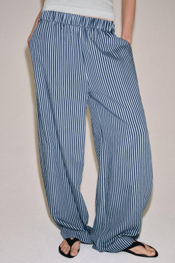 ZARA БРЮКИ WIDE-LEG В ПОЛОСКУ — ZW COLLECTION, СИНИЙ