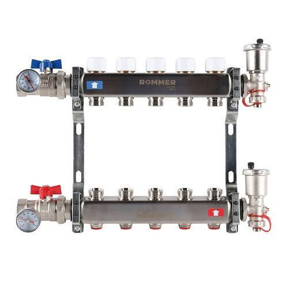 Коллекторная группа для радиаторного отопления ROMMER RMS3210 - 1" на 5 контуров 3/4"EK