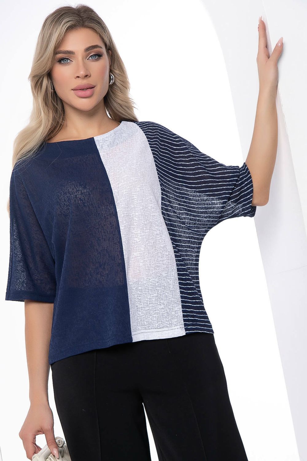 Блуза "Стильный замысел" (сине-белая) Б9039 LT Collection