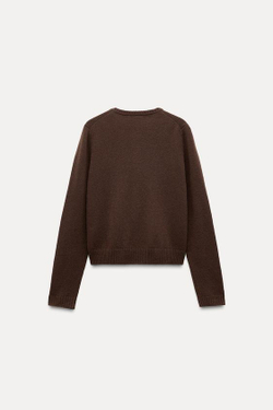 ZARA БАЗОВЫЙ КАРДИГАН ИЗ 100% ШЕРСТИ, КОРИЧНЕВЫЙ