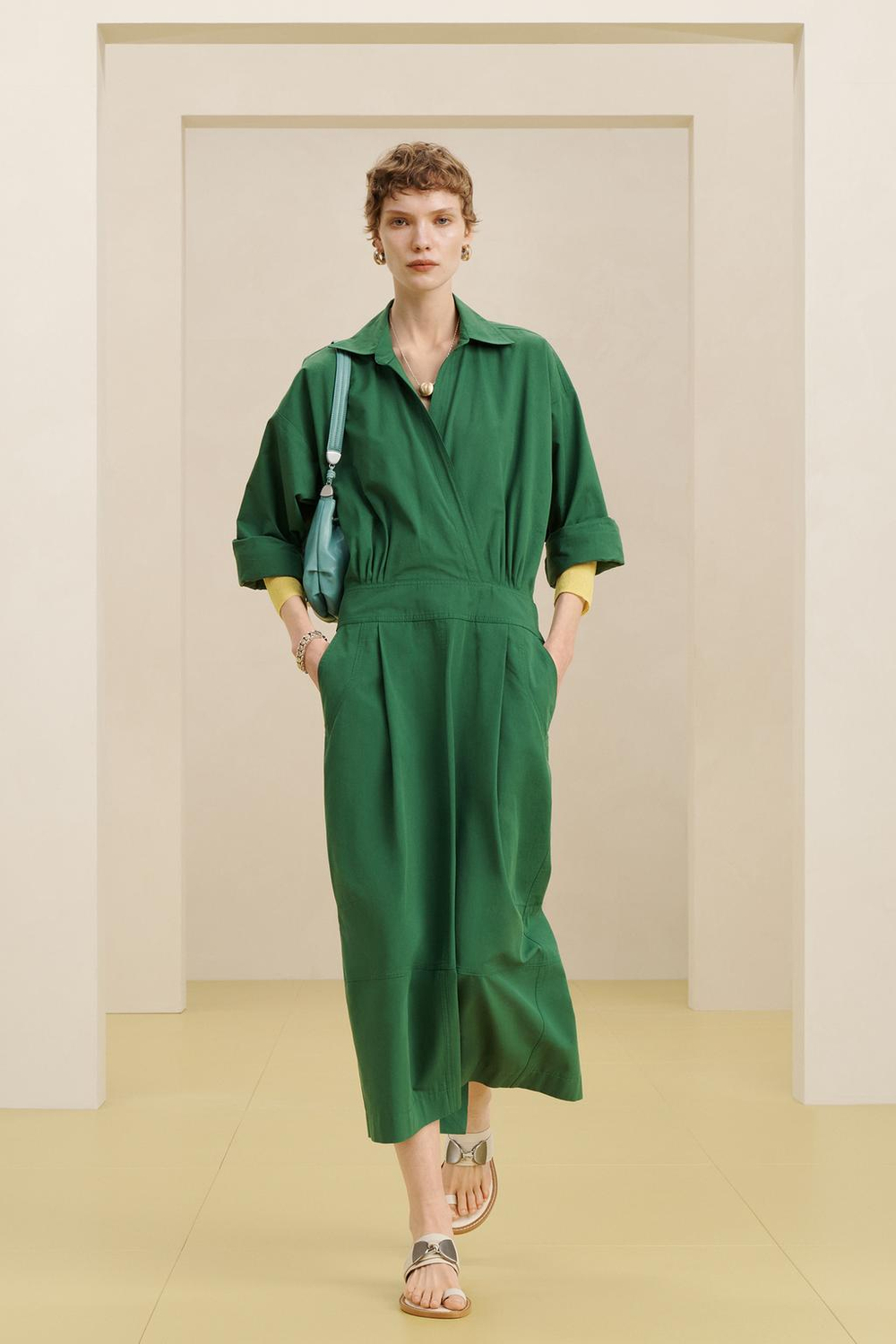 ZARA ПЛАТЬЕ С ДЛИННЫМИ РУКАВАМИ, ЗЕЛЕНЫЙ