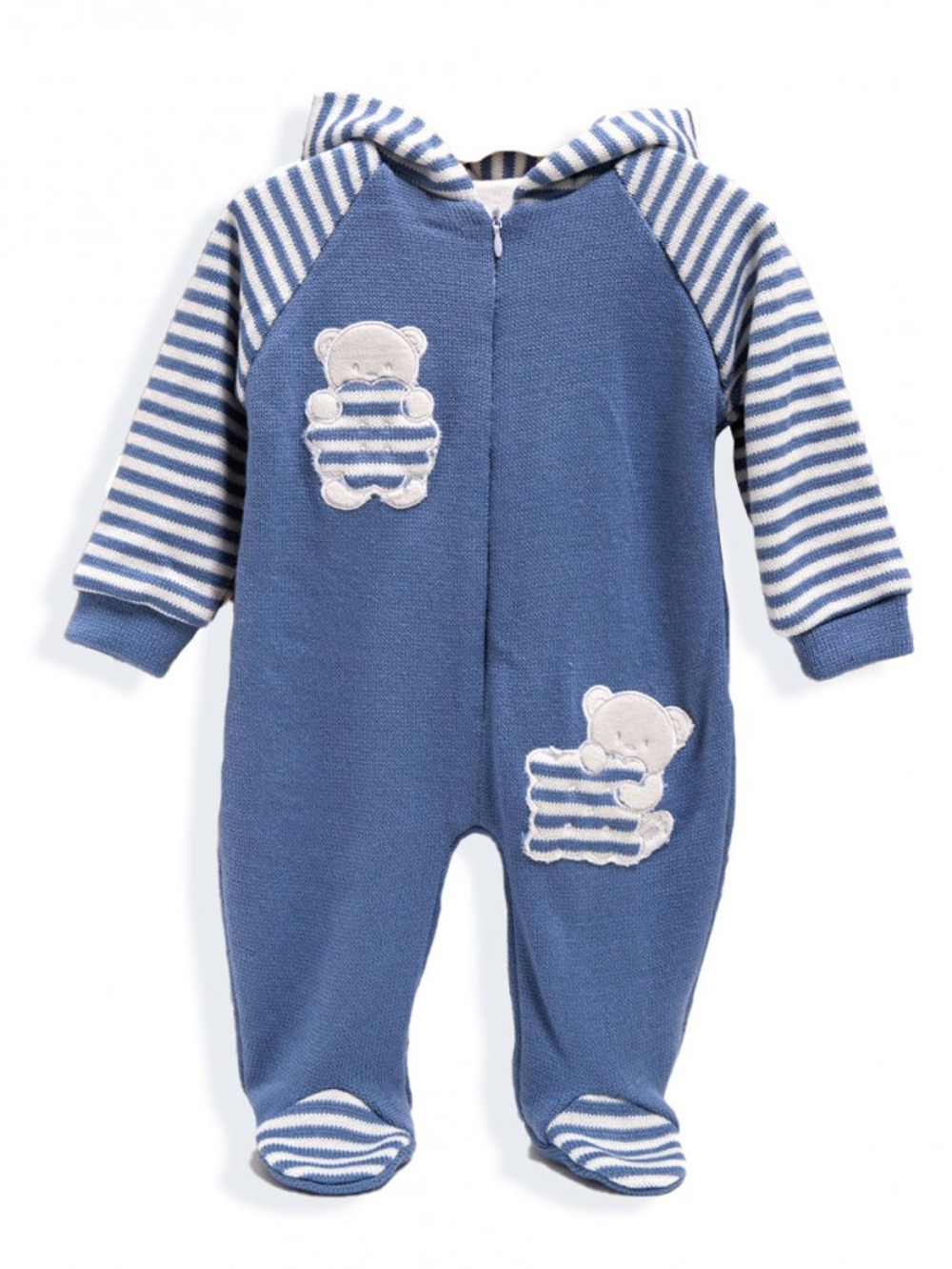Вязаный комбинезон для малыша Карапузик синий